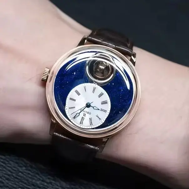OBLVLO Men Automatic Watch Vintage 42MM Mechanical Wristwatch Luminous 50m Waterproof Sapphire Mirror Rotatable 24 Hours Ball