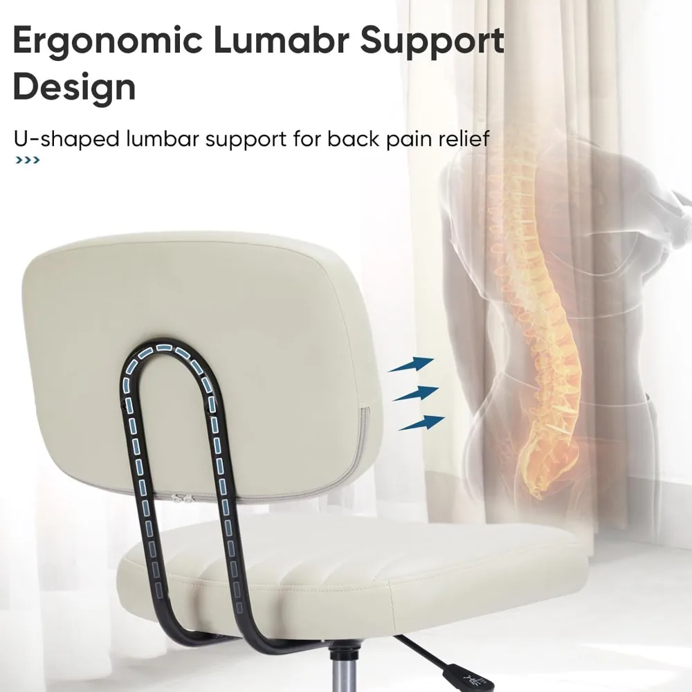 Silla de oficina en casa sin brazos, escritorio ergonómico con cómodo soporte Lumbar de espalda baja, altura ajustable, cuero PU, tarea de computadora