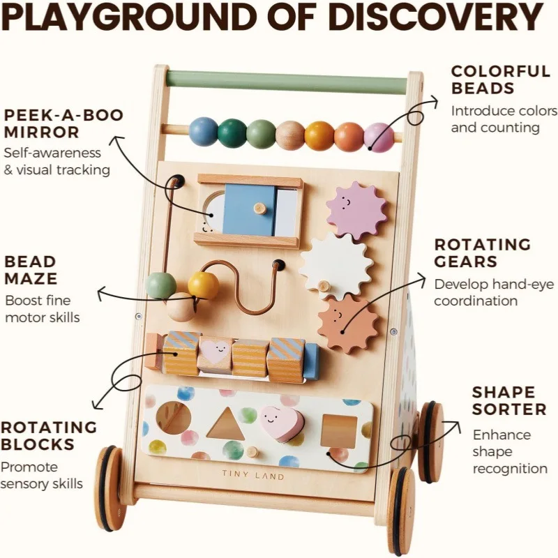 Wooden Baby Walker Stroller Educational Early Education Walking Assistance Anti Rollover Toy Toddler Stroller Toy