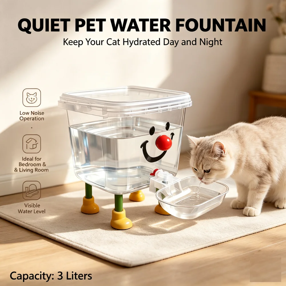 Image of 3L Automatischer Haustier-Wasserspender Schwerkraft-Nachfüllung Auslaufsicher PP5 Transparente Schüssel für Katzen Kleine Hunde Heimgebrauch Innenbereich
