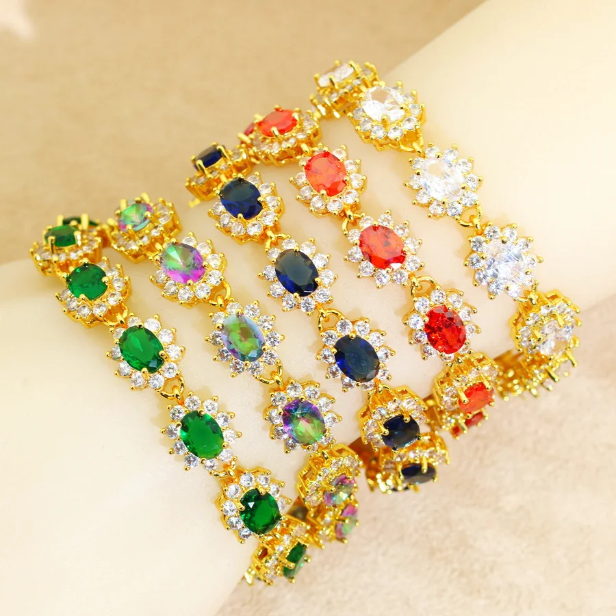 Elegant More Color Zirconia Dubai Bracelet for Women 18k Gold Plared Wedding Jewelry Birthday Gift