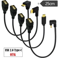 Gold Plated 90° Angle USB 2.0 USB-A Female To Type-C Male 3.1 Data Sync Charger Charging Cable Cord OTG Color 25cm