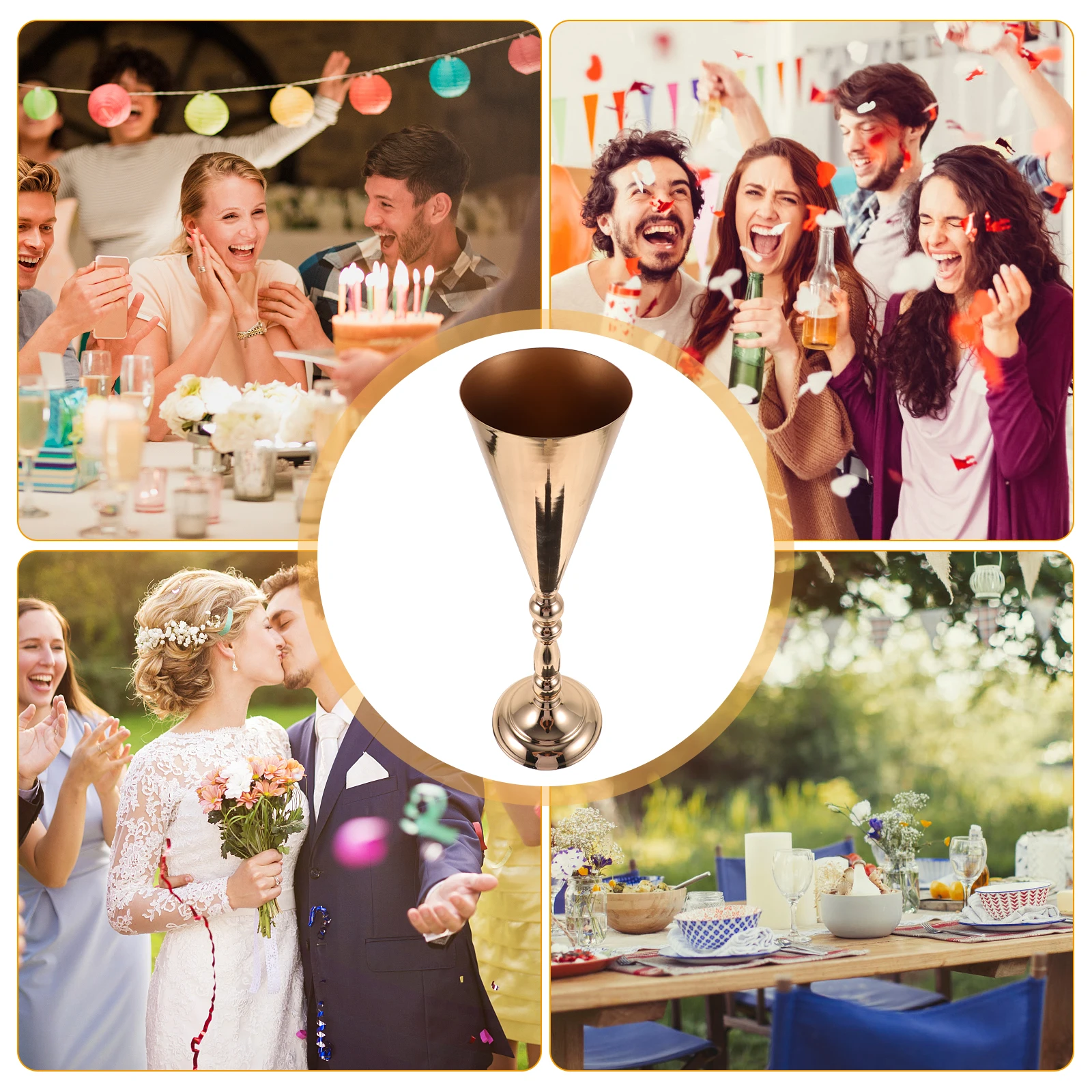 

Golden Tall Iron Vase Decorative Wedding Centerpiece Table Decoration for Banquet Party Home Flower Arrangement Gold for Events