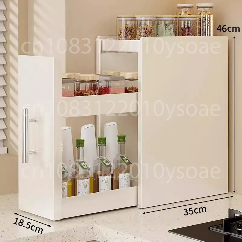 Countertop Pull-out Storage Rack, Narrow Dustproof Wrought Iron Rack, Seasoning Finishing