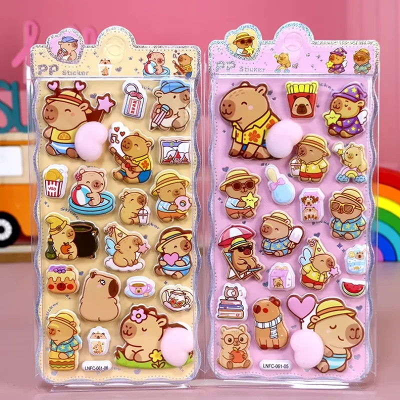 

2Pcs Cartoon Capibala 3D Soft Butt Pinch Decompression Stickers Cute DIY Phone Luggage Decoration Stickers kids Festival Gift