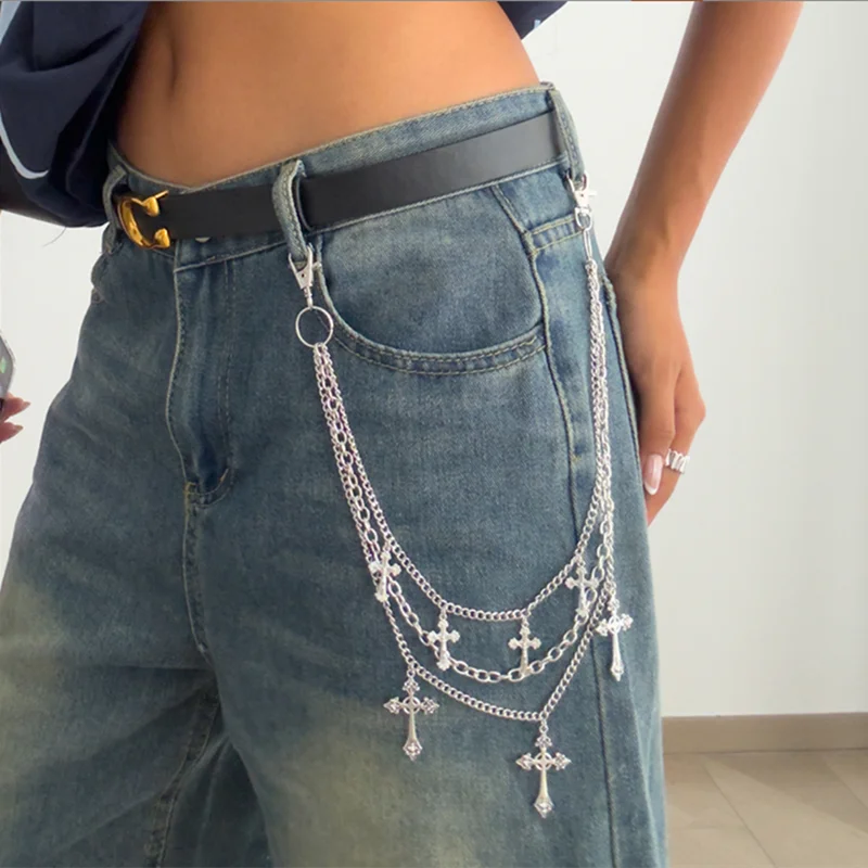 Mode Punk Metall Hosen Kette Hip Hop Taille Kette Kreuz Anhänger Jeans Kette Für Männer Frauen Zubehör Geschenke