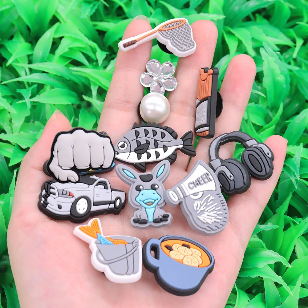 1-12Pcs Earphone Donkey Fish Soup Gun Cute Sandals Shoe Buckle Charms Chair Dog Accessories DIY Holiday Gift