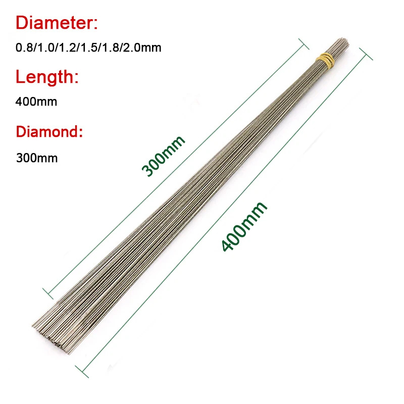 Diamond Metal Wire Saw Blade, Cortador, Ferramentas de corte, Jade, Âmbar, Metal, Madeira, Cerâmica, 0.8mm, 1.0mm, 1.2mm, 1.5mm, 1.8mm, 2.0mm, L = 400 milímetros, 1-50 PCes