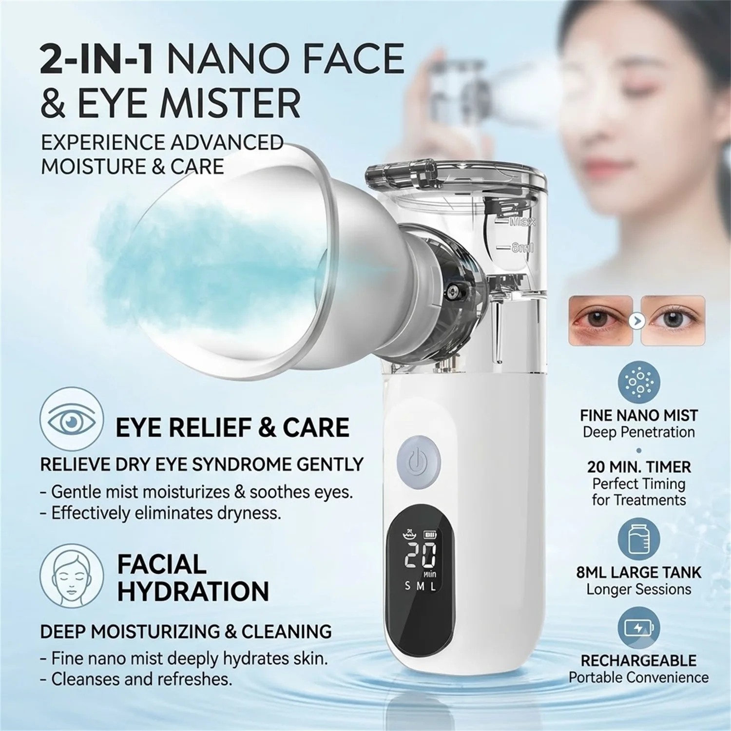 Eye Nebulizer Handheld Eye Moisturizer Atomizer Household Eye Sprayer Eyeshade Mesh Nebulizer Eye SPA Relieve Eye strain