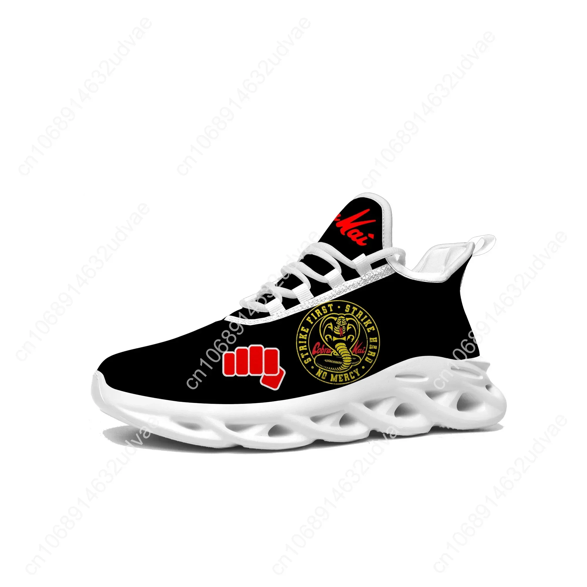 Cobra Kai No Mercy Snake Flats Sneakers Mens Womens Sports Running Shoes High Quality Sneaker Customized Made Shoe