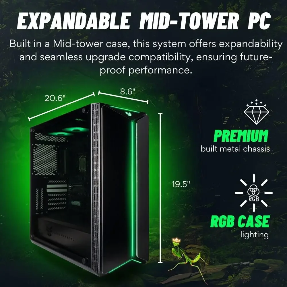 Игровой настольный ПК Mantis V2 с RTX 5090, 24-ядерным процессором Ultra 7 265KF, 32 ГБ оперативной памяти DDR5, SSD на 2 ТБ Gen4, 240-мм жидкостным охлаждением и Windows