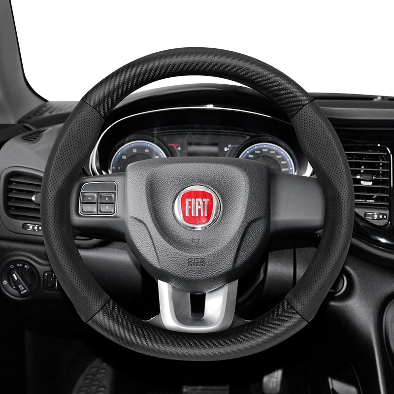 

Suitable for Fiat Breathable Holes Leather Matte Carbon Fiber Texture Steering Wheel Cover Suitable for 500 Grande Punto Evo 169