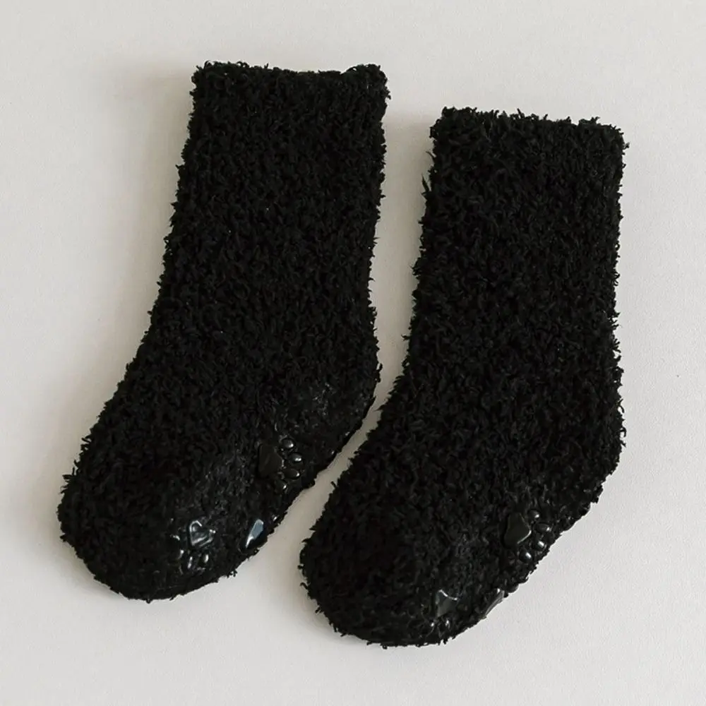 

Solid Color Coral Fleece Baby Socks Korean Style Cat Paw Infant Learning Walk Socks Baby Hosiery Non-Slip Sole Home Sleep Socks
