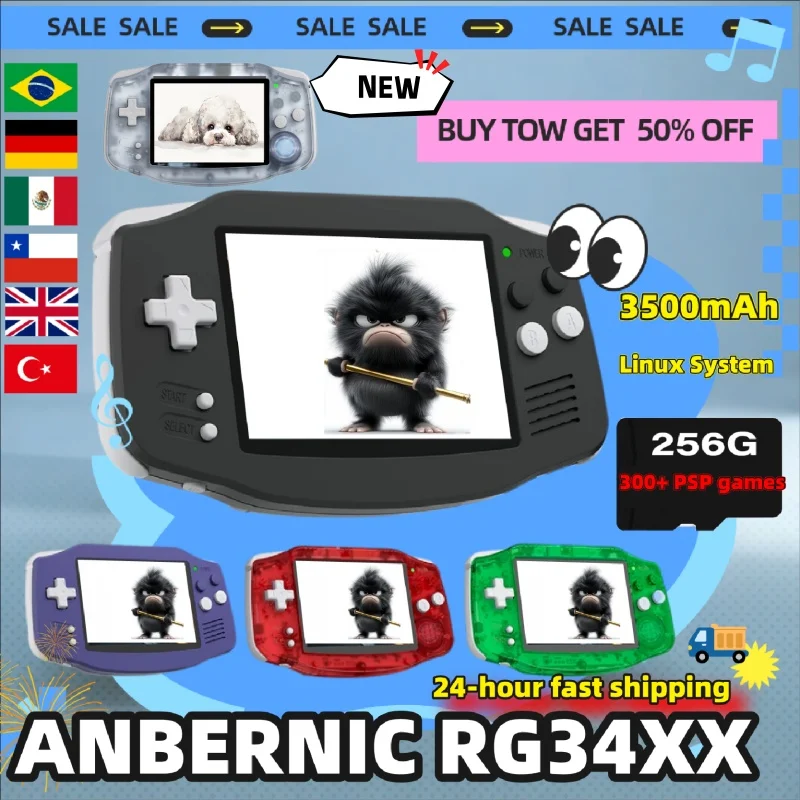 ANBERNIC RG 34XX RG34XX Retro Handheld Game Player Video Game Consoles 3.4-inch IPS Screen 3500mAh Linux System PSP Boy Gifts