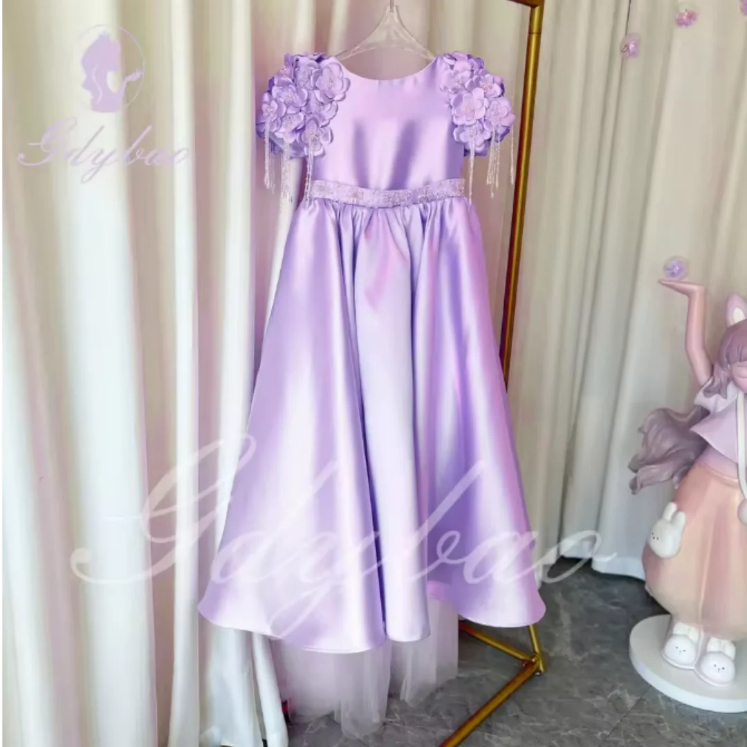 فستان فتاة الزهور لحفلات الزفاف ثلاثية الأبعاد مزين بالخرز من الساتان المطرز بالترتر مطرز الأميرة للأطفال أول حفلة بالتواصل #5