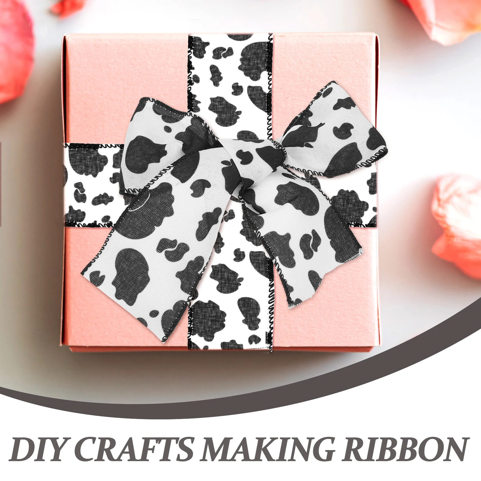 

Cow Print Ribbon 3 Rolls Decorative Polyester Iron Material DIY Crafts Ribbon Roll Gift Wrapping Cake Box Bouquet Packaging