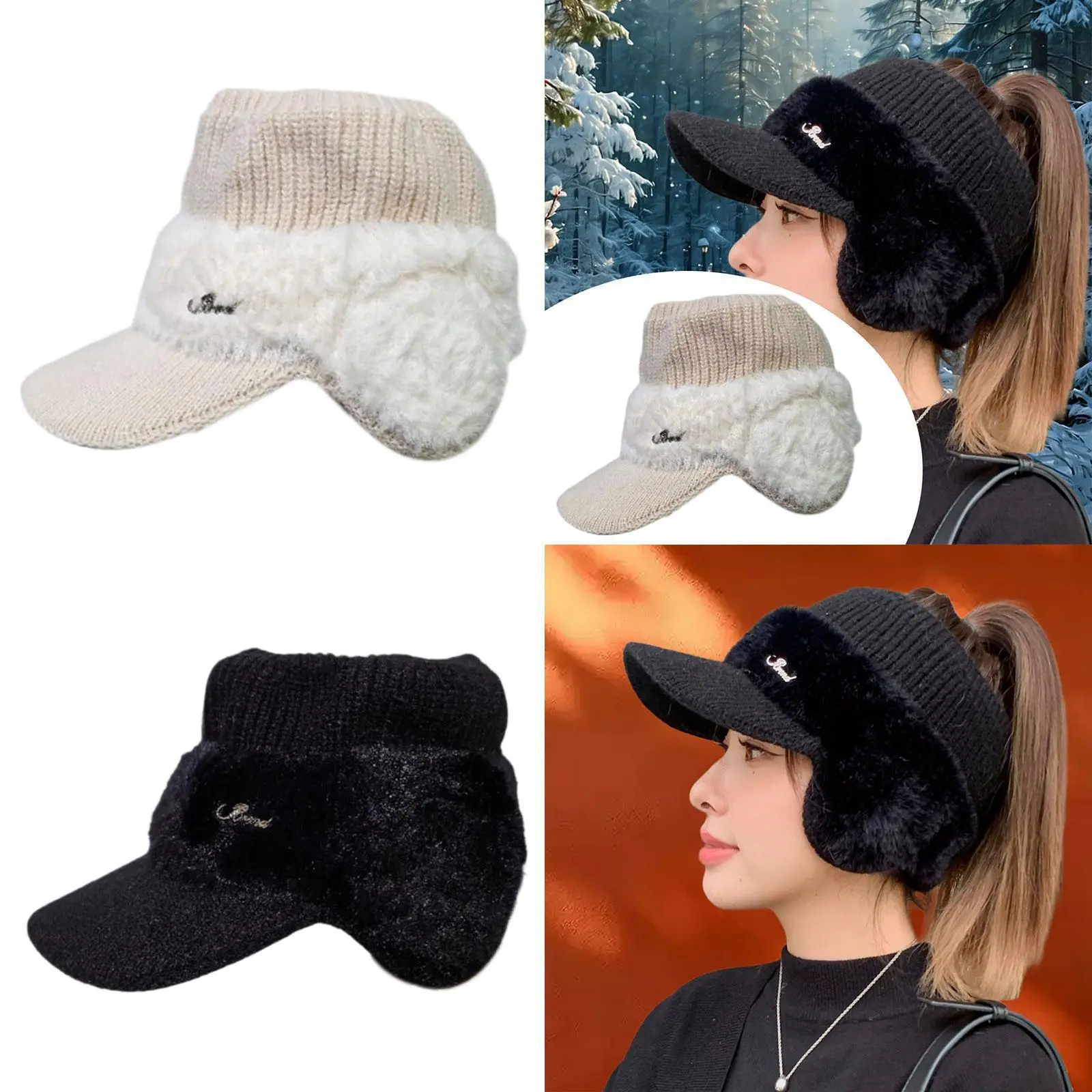 قبعة نسائية شتوية على شكل ذيل حصان قبعة ذيل حصان للسيدات للمشي وركوب الدراجات والتخييم #3
