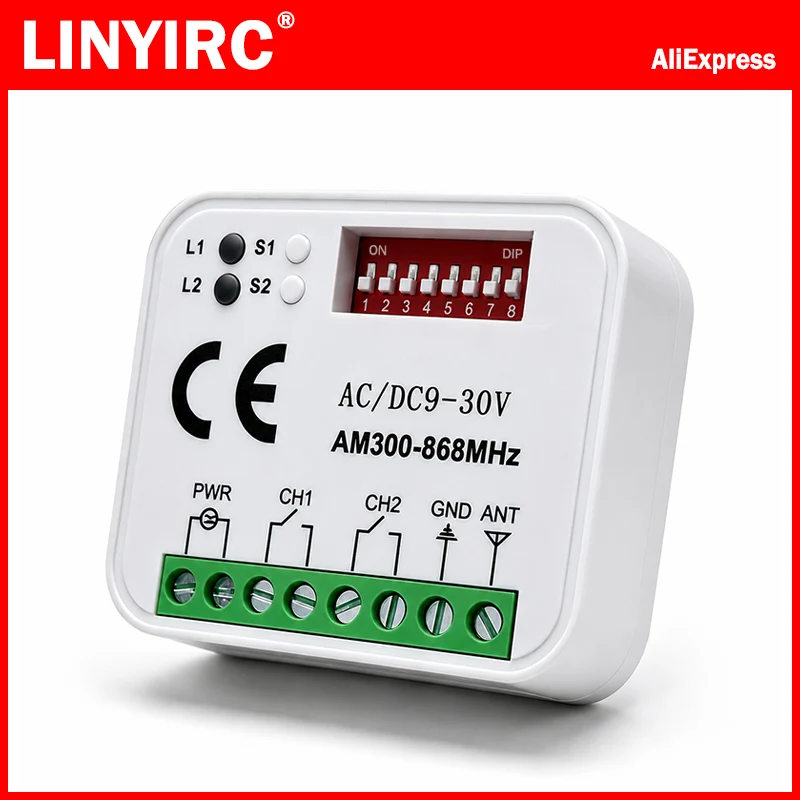 AC DC 9-30V RX MULTI 300 a 868 MHz Receiver Universal Garage Door Opener Gate Remote Control Receiver Module Relay 2CH RF Switch