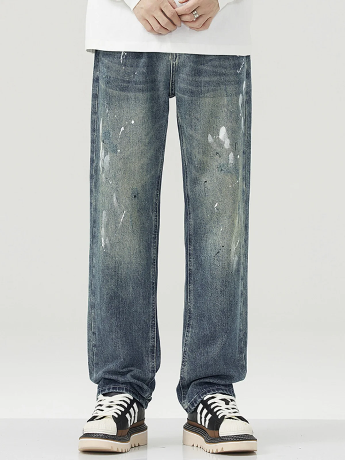 

Американские джинсы-брюки из денима с эффектом брызг краски, мужские, свободные, прямые, повседневные, осенне-весенние, универсальные, длинные, для мальчиков