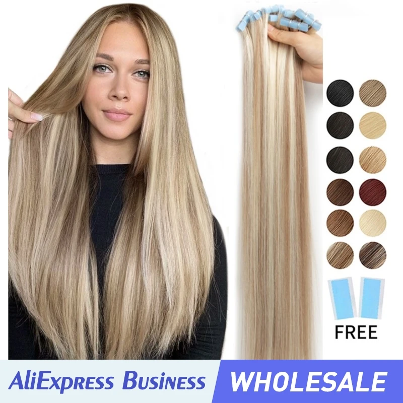 Wholesale MRS HAIR Tape in Hair Extensions Human Hair Skin Weft Tape Hair Extensions 4x0.8cm Seamless PU Tape On For  20pcs/pack