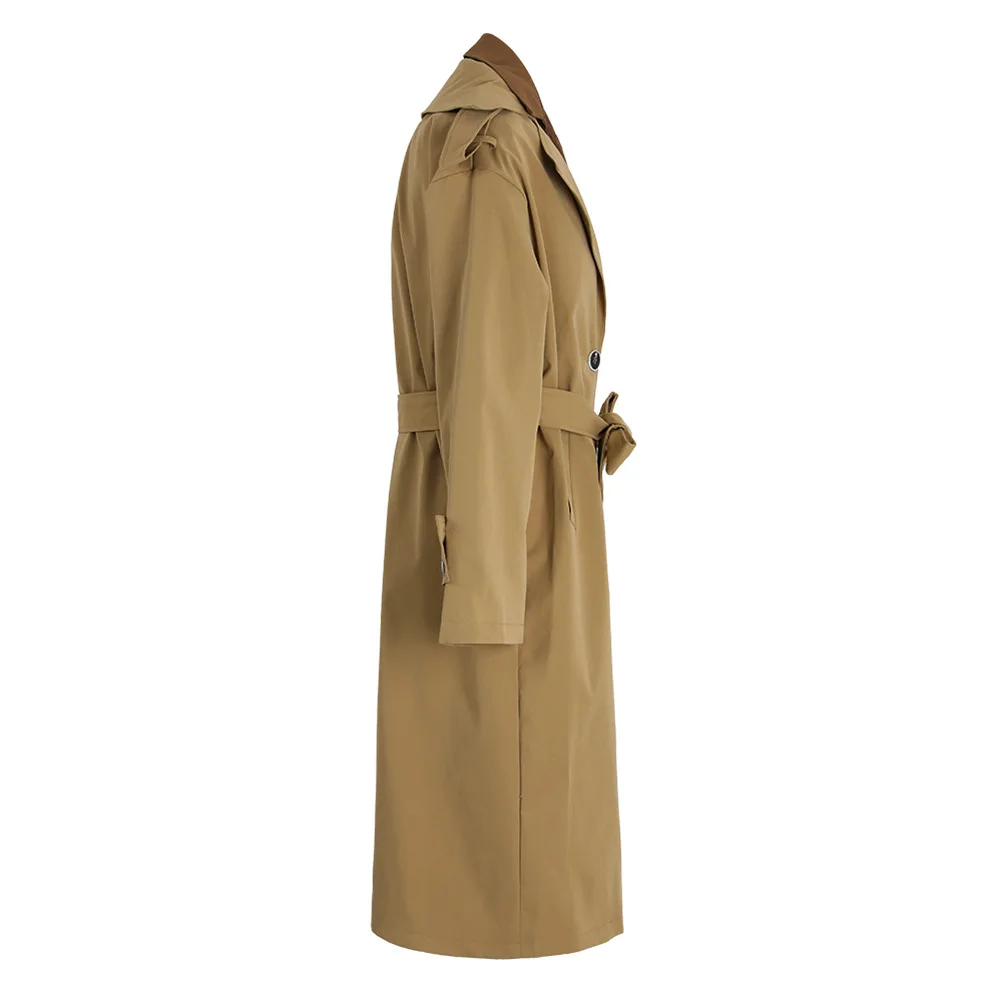 Korean Style Sense of Design British Coat Autumn and Winter New Fake Two-Piece Loose All-Match Mid-Length Elegant Trench