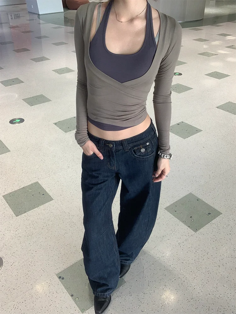 Low Waist Wide Leg Denim Jeans Women's New Style Retro American Design plus Size Versatile Slimming High Waist Bootcut Pants