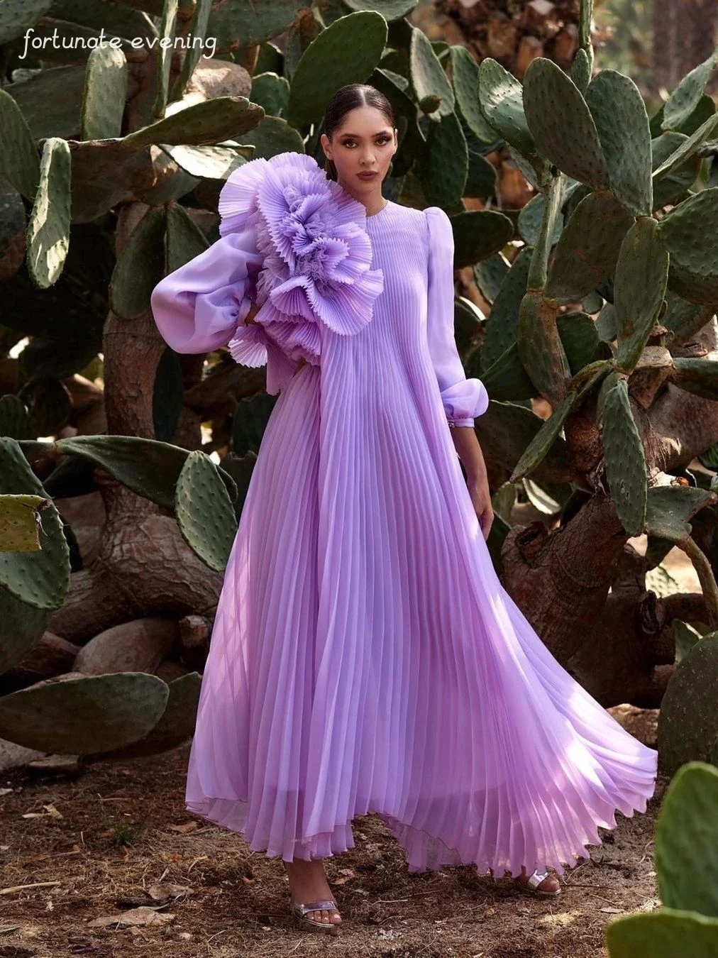 Fortunate Evening Elegant Vintage Romantic Purple Ruffle Flower Customized Formal Occasion Prom Dress Evening Party Gowns