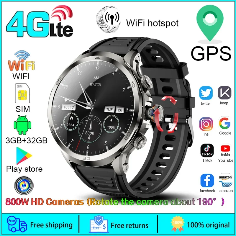 2024 New Premium Men's 4G Android Smartwatch - 4G Network & WiFi for Rapid Internet. GPS/HD Cam. 2G/4G Sim Card.