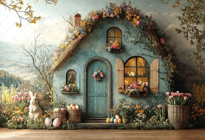 Mehofond Photography Background Spring Easter House Rabbits Eggs Kids Birthday Cake Smash Portrait Decor Backdrop Photo Studio