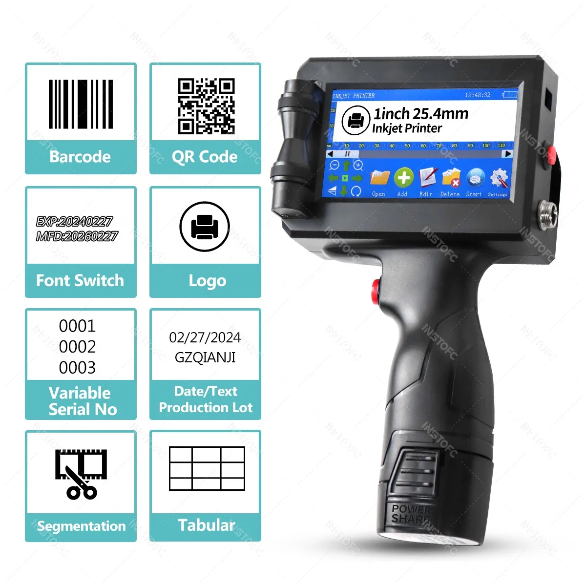 Imagem -03 - Smart Handheld Inkjet Printer Linha de Montagem Etiqueta Embalagem Bolsa qr Code Barcode Expiration Data Logo 25.4 mm