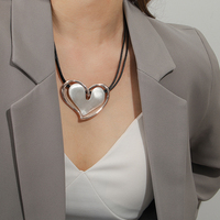 ALLYES Irregular Hollow Love Heart Pendant Necklace for Women Fashion Romantic Leather Rope Choker Necklaces Jewelry Gifts