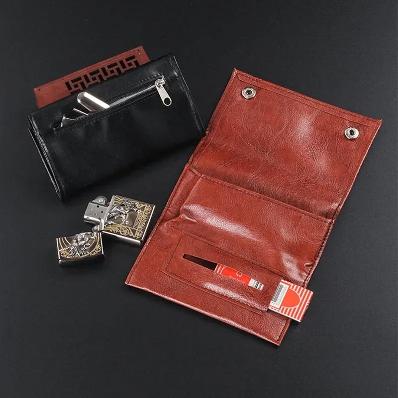 New Portable Tobacco Storage Bag PU Leather Pipe Cigarette Holder Smoking Paper Holder Case Wallet Bag