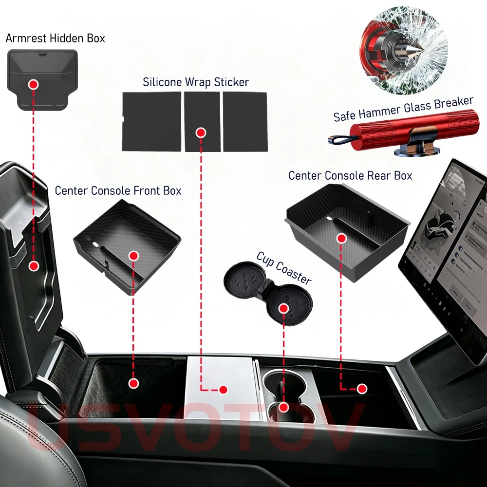 Mittelkonsolen-Organizer-Ablage für Tesla Model 3 YL Y Juniper 2026 2025 Mittelkonsole Aufkleber Armlehnen-Aufbewahrungsbox – Detail 2