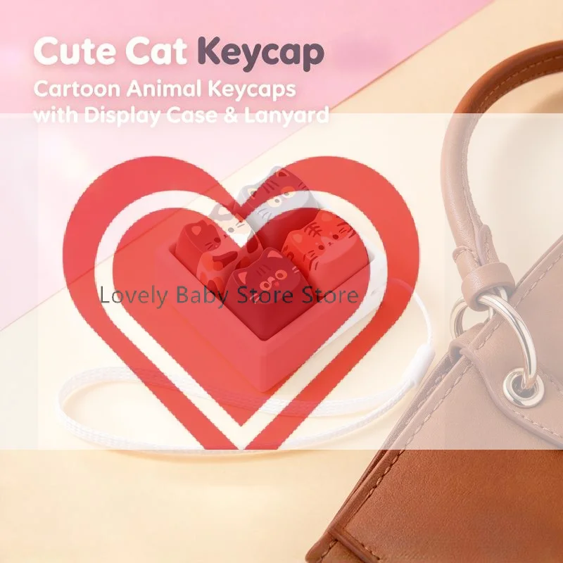 【BS】Cute Cat Keycap Fidget Toy 4 Keys Keyboard Pendant Stress Relief Clicker Button Toy Bag Charm Gift For Girls