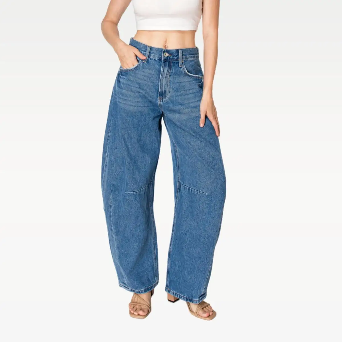 

Women High Waist Baggy Barrel Leg Jeans BYOX003 Womenswear Bottom Casual Denim Pants Spring Outfit Basic Streetwear