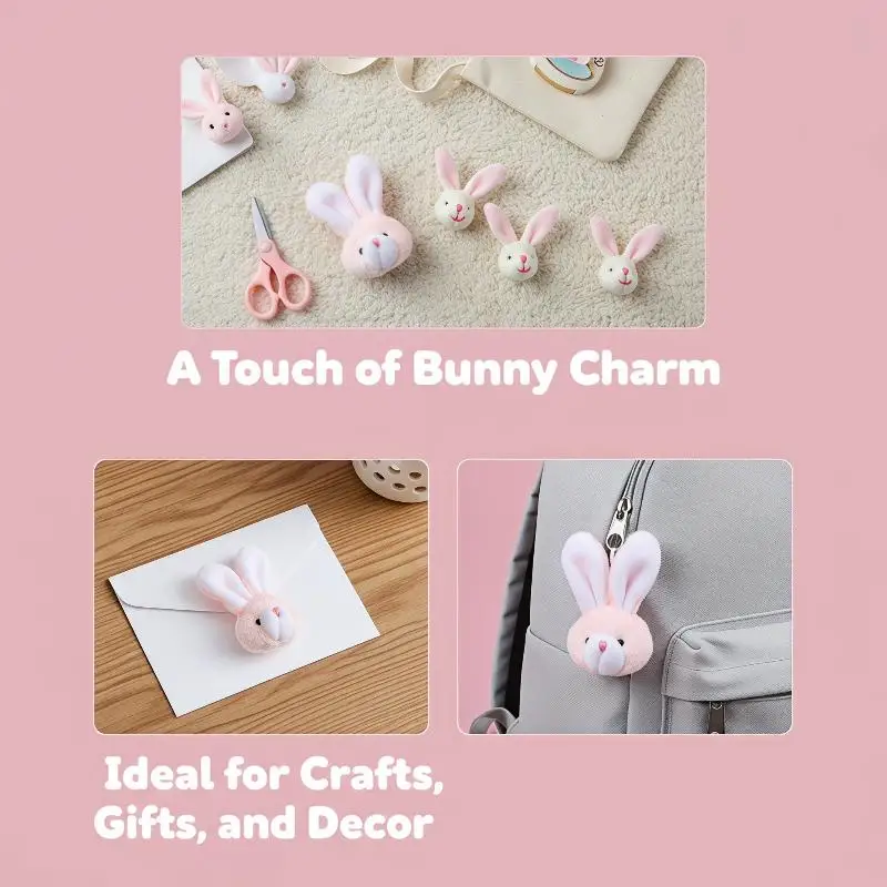 Mini Plush Bunny Head Ornaments 5Pcs Soft Fluffy Rabbit Dolls for DIY Jewelry Making Party Decor Craft Supplies