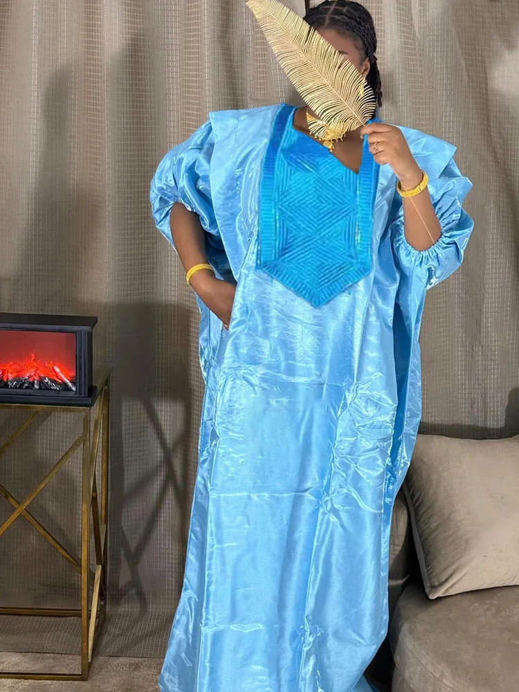 

Женское атласное платье - с вышитым декольте, свободного кроя, модный базовый элемент гардероба, в стиле абайи и с африканским дизайном, для женщин