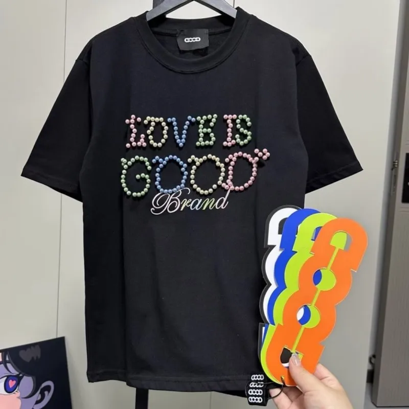 Lightweight Breathable Cotton GOODBRAND T-shirt Colorful Pearl Short Sleeve Street Casual Round Neck Tops Men Women Outfit
