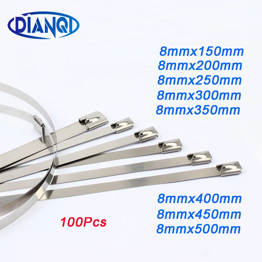 

100PCS 8mm width Self-Locking Stainless Steel wires metal cable ties self-Lock tie wrap zip ties