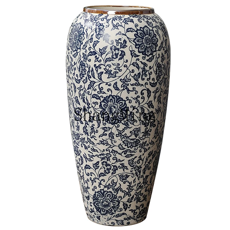 

ZYY ceramic vase antique blue and white porcelain large floor-to-ceiling living room ornament Chinese home decoration