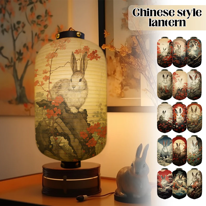 Japanese Traditional Cloth Lantern Ukiyo-e Style Rabbit Printing Lantern Restaurant Izakaya Cuisine Sushi Shop Hanging Decor