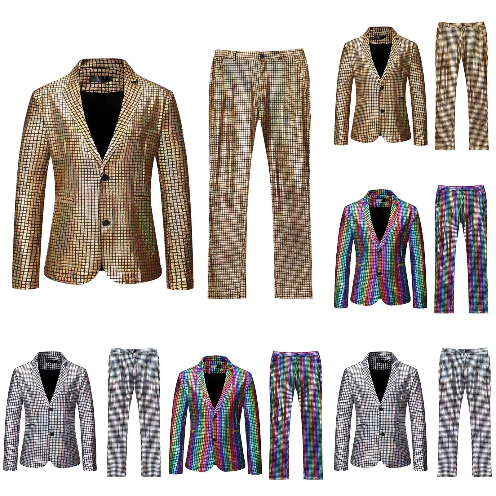 2024 Men’S Suit Slim 2 Piece Suit Business Wedding Party Pants+Coat Casual Solid Sequin Night Club Suit Coats Luxury Suits 2pc