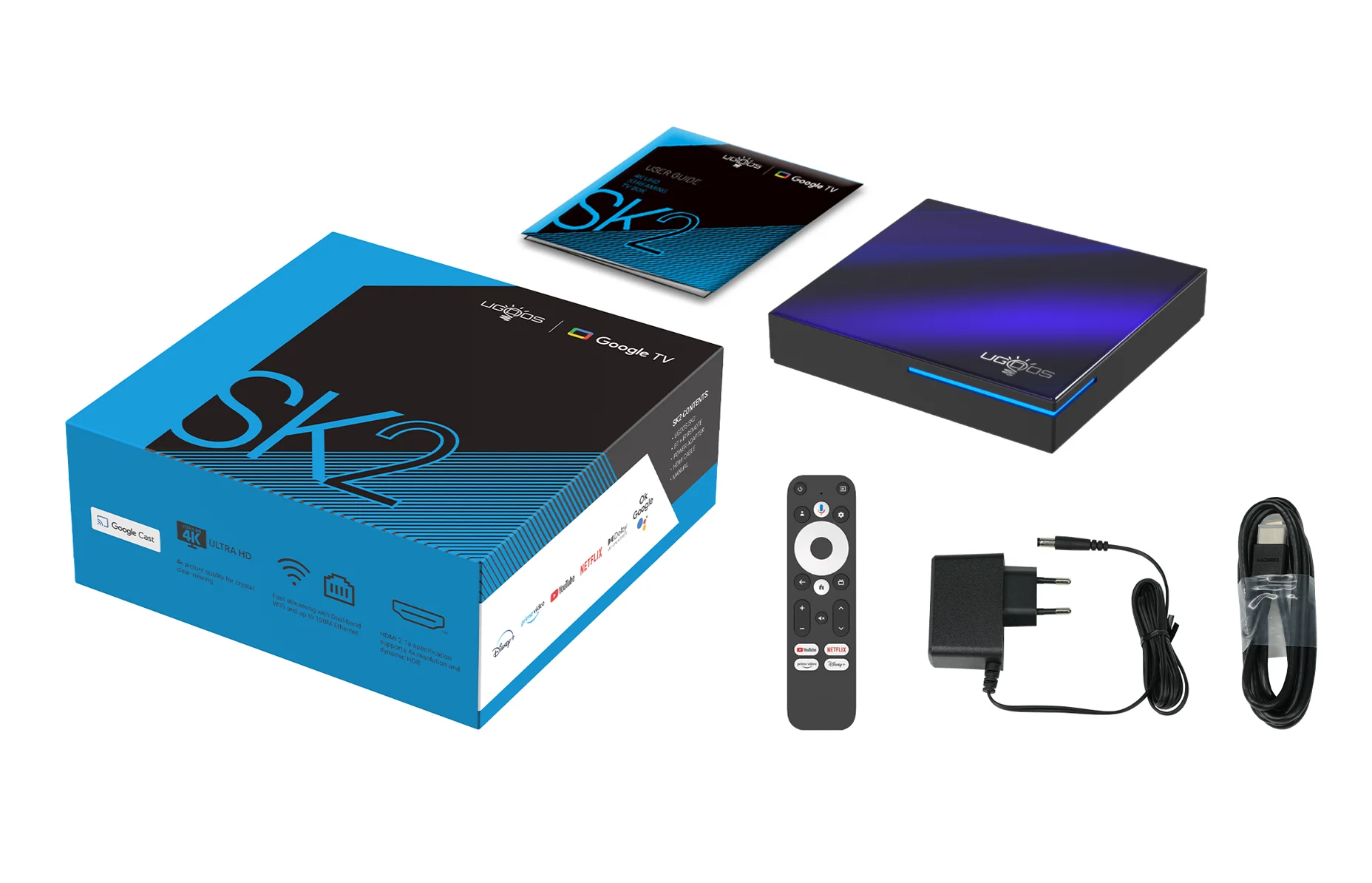 Ugoos SK2 Smart TV Box Google TV Realtek RTD1325 4 ГБ 32 ГБ WIFI6 BT5.2 4K Телеприставка Google TV Dolby Vision