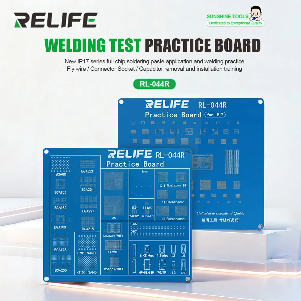

RELIFE RL-044R Soldering Test Practice Board For Mobile Repair Flying Wire Connector Socket Capacitor Welding Tool