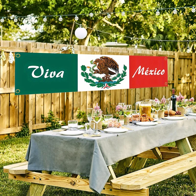 

1pc PatrioticViva Mexico Outdoor Fence Banner - Patriotic Independence Day Decorations，Vibrant green、White and red design，Suitab