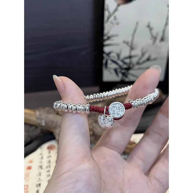 الصلبة جيان قفل أمان الفضة الاسترليني ملفوف سوار جديد عيد ميلاد الصينية حسن الحظ حبل أحمر سوار