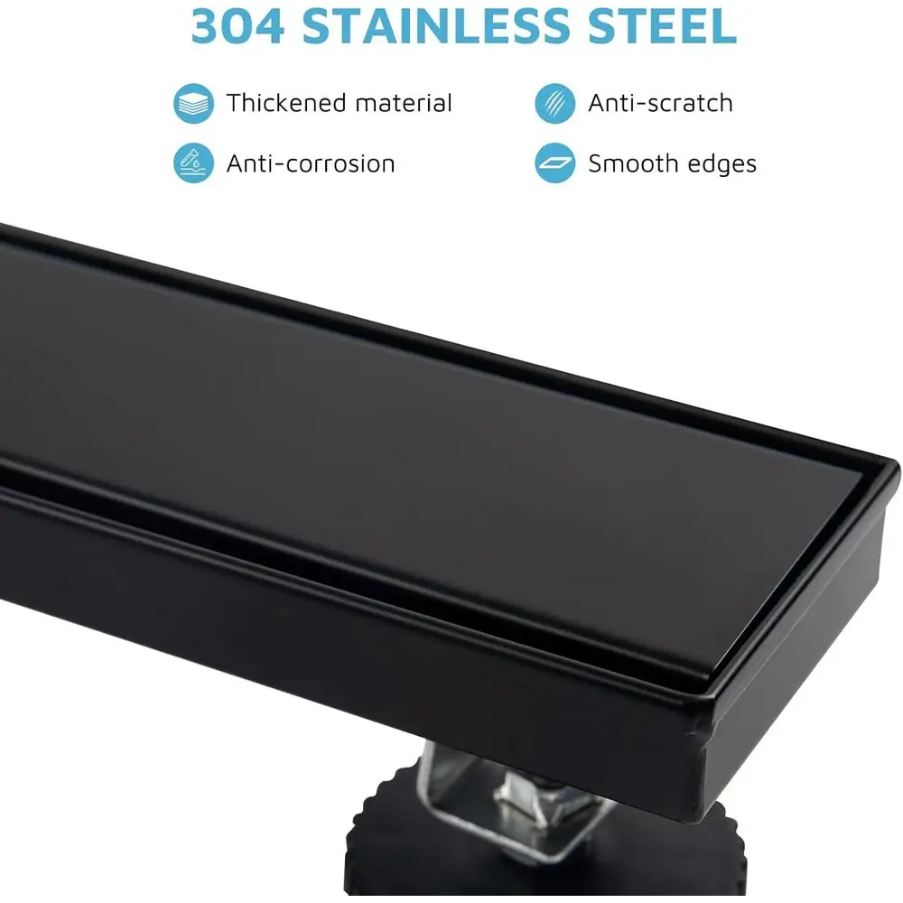 24 تصريف دش خطي أسود غير لامع من الفولاذ المقاوم للصدأ 304