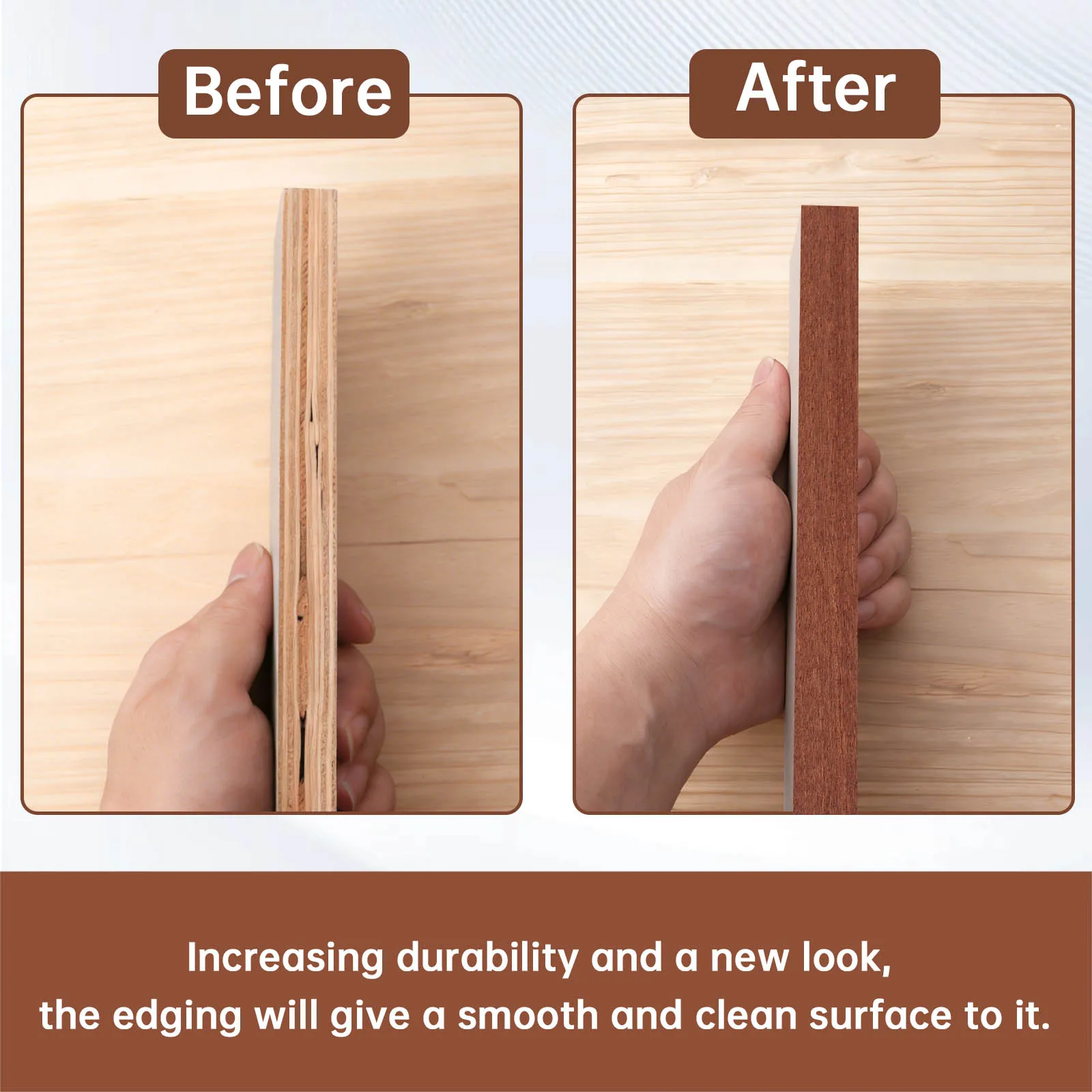 3/4 in x 50 ft Sapele Pre-Glued Wood Edge Banding for Plywood Furniture Tools