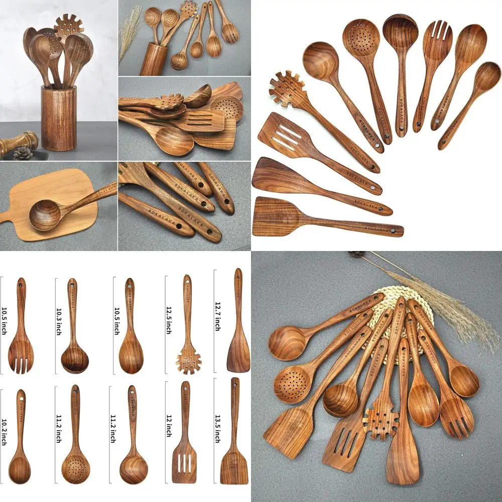 

Natural Teak Wood Cooking Utensil Set, 10-Piece Wooden Spatulas for Kitchen Use