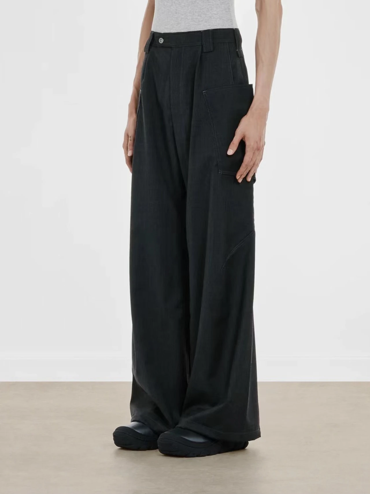 KIKO KOSTADINOV 23FW Men's Casual Nylon Work Pants Loose Wide Leg Long Trousers Decorative Button Youth Faion Urban Sle